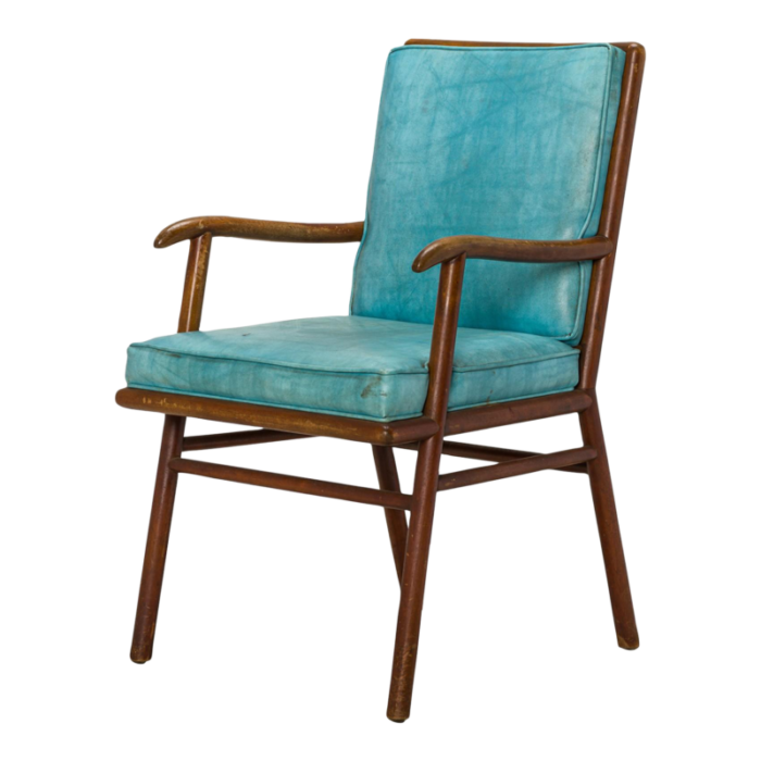 th robsjohn gibbings for widdicomb american mid century walnut and blue vinyl dining armchair 5344