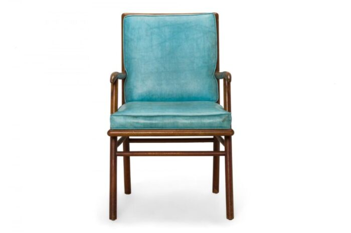 th robsjohn gibbings for widdicomb american mid century walnut and blue vinyl dining armchair 5953