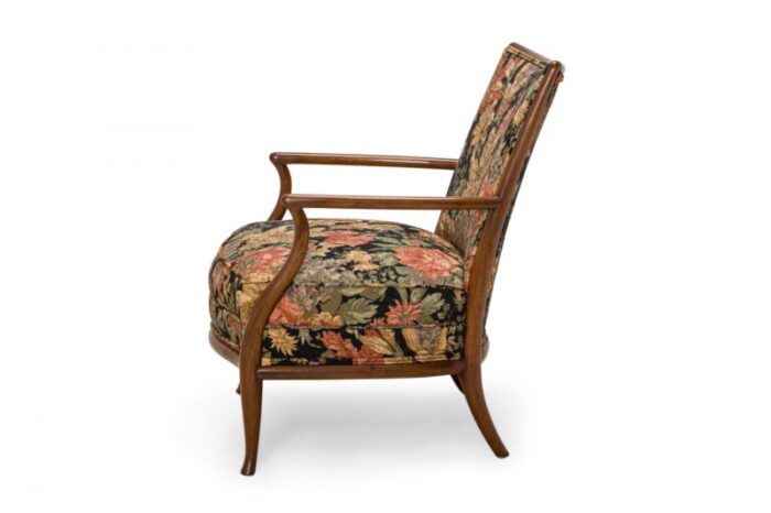 th robsjohn gibbings for widdicomb mid century french walnut and floral upholstered armchair 1454