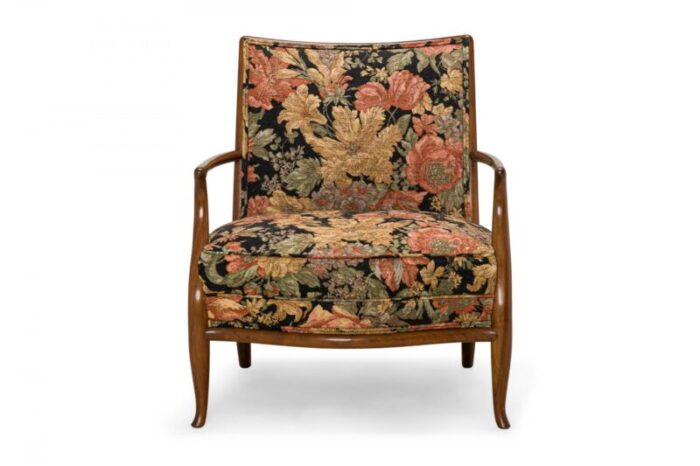 th robsjohn gibbings for widdicomb mid century french walnut and floral upholstered armchair 1721