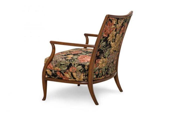 th robsjohn gibbings for widdicomb mid century french walnut and floral upholstered armchair 9832