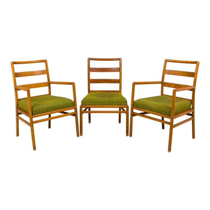 th robsjohn gibbings for widdicomb mid century ladder back green seat dining chairs set of 3 7182