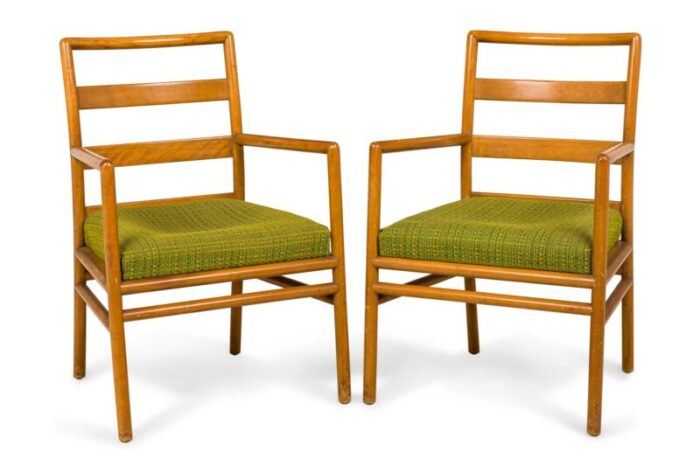 th robsjohn gibbings for widdicomb mid century ladder back green seat dining chairs set of 3 7310