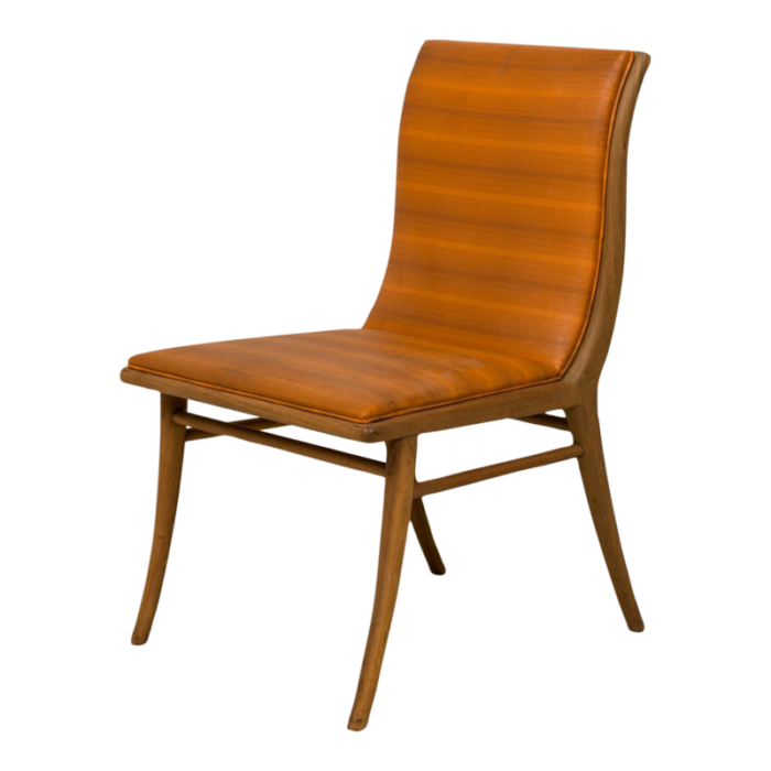 th robsjohn gibbings for widdicomb mid century striped orange upholstered walnut dining side chair 3796