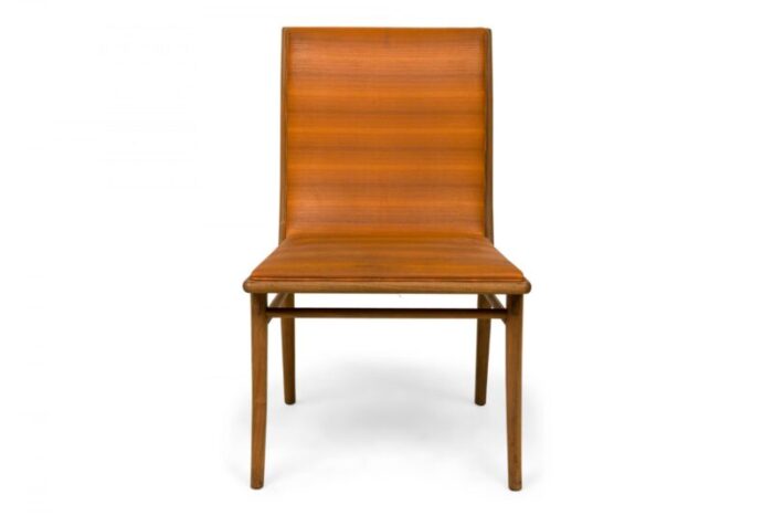 th robsjohn gibbings for widdicomb mid century striped orange upholstered walnut dining side chair 9735