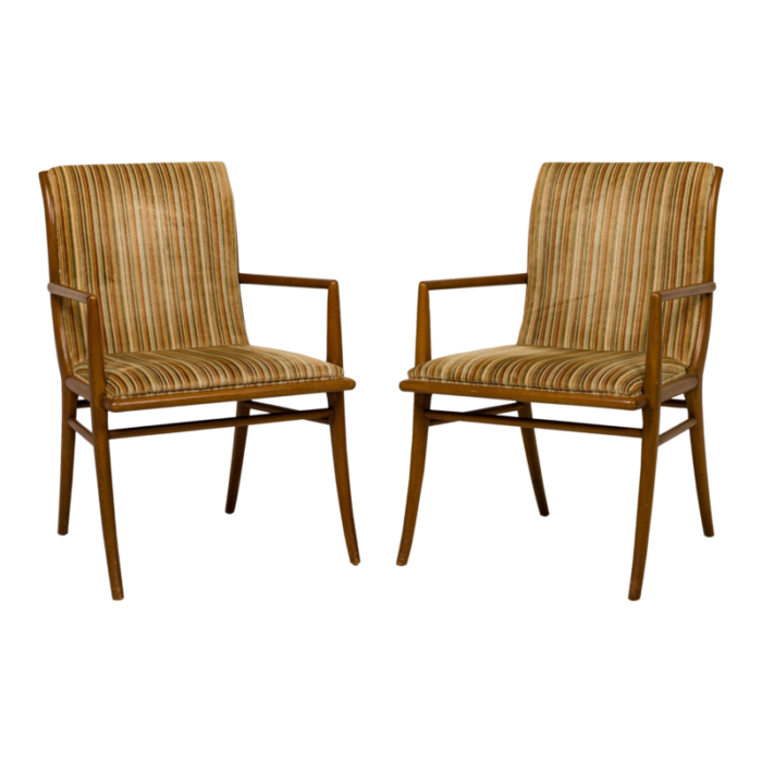 th robsjohn gibbings for widdicomb mid century striped upholstered walnut dining armchairs a pair 5772