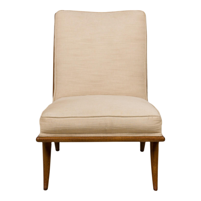 th robsjohn gibbings widdicomb mid century beige fabric upholstered walnut slipper side chair 3020