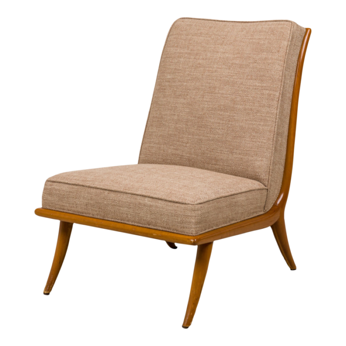 th robsjohn gibbings widdicomb mid century tan fabric upholstered walnut slipper side chair 2131