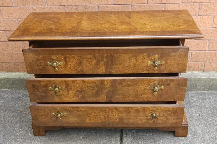 tomlinson sophisticate cross banded walnut and burl low storage chest 1529