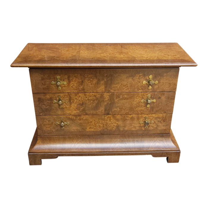 tomlinson sophisticate cross banded walnut and burl low storage chest 1930