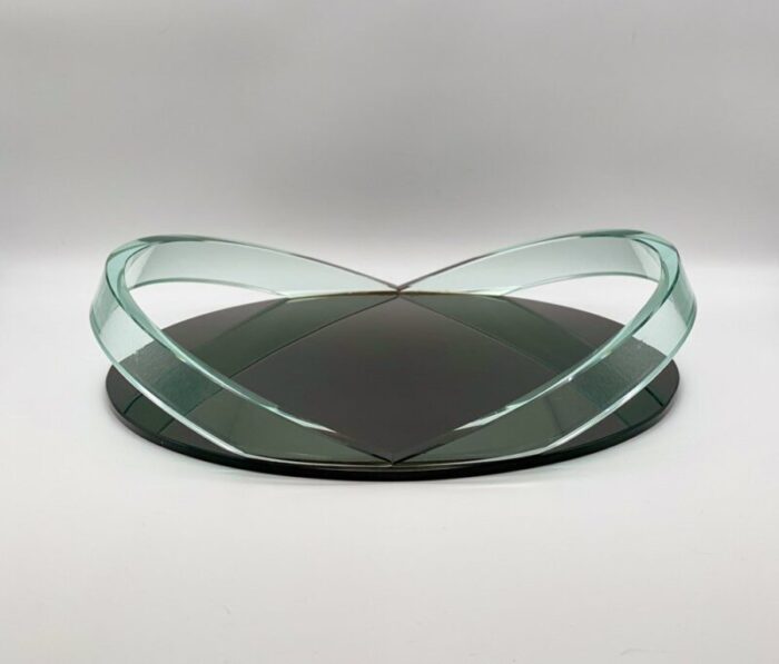 transparent curved black glass tray curved in the style of fontana arte italy 1970s 1