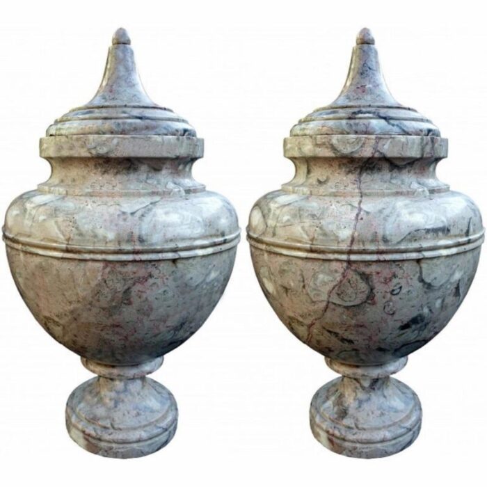 turned vases in italian lumachella marble early 20th century set of 2 2