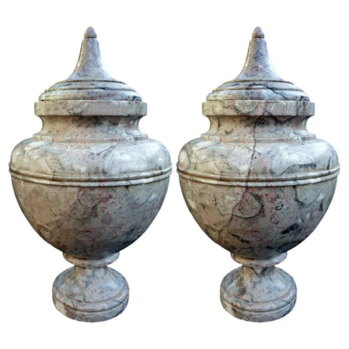 turned vases in italian lumachella marble early 20th century set of 2 5