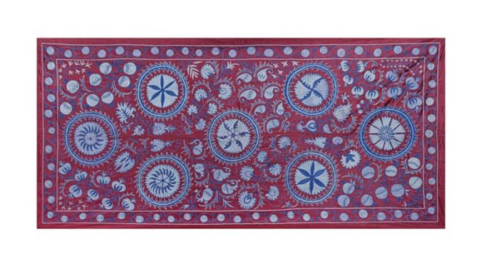 uzbek handcrafted suzani wall hanging decor in silk with embroidery 2