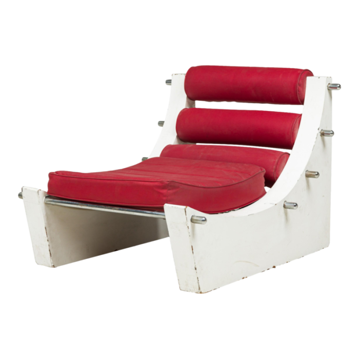 verner panton danish mid century white lacquer chrome and red upholstered slipper chairs a pair 5883