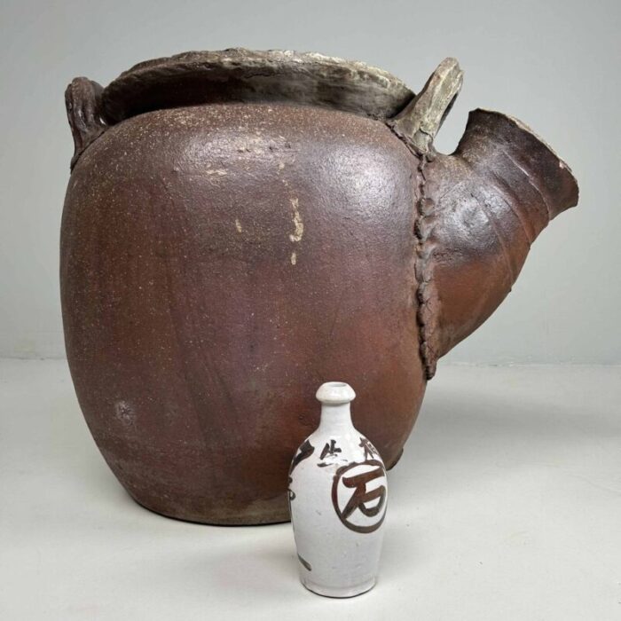 very large taisho period earthenware pouring pitcher garden ornament shigaraki japan 1920s 2