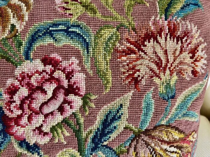 vibrant vintage floral hand needlepointed pillowcushion with featherdown insert 2611