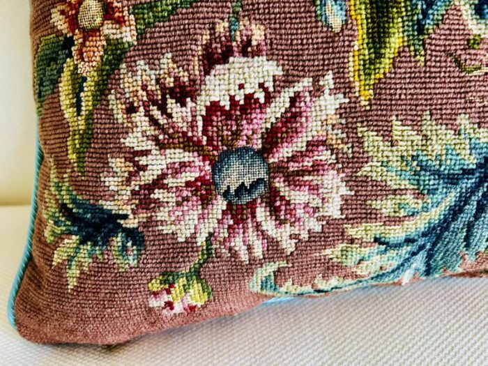 vibrant vintage floral hand needlepointed pillowcushion with featherdown insert 6781