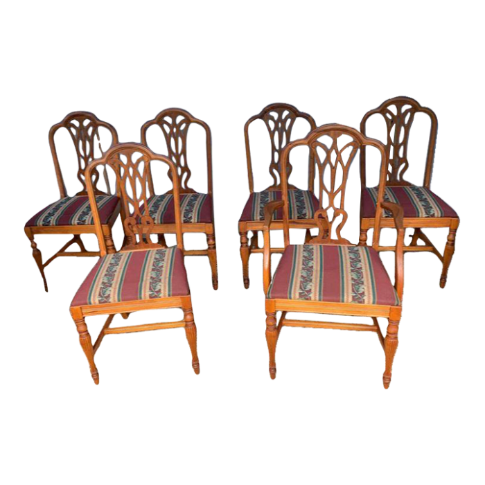 vintage 1930s regency style reeded leg dining chairs set of 6 6238