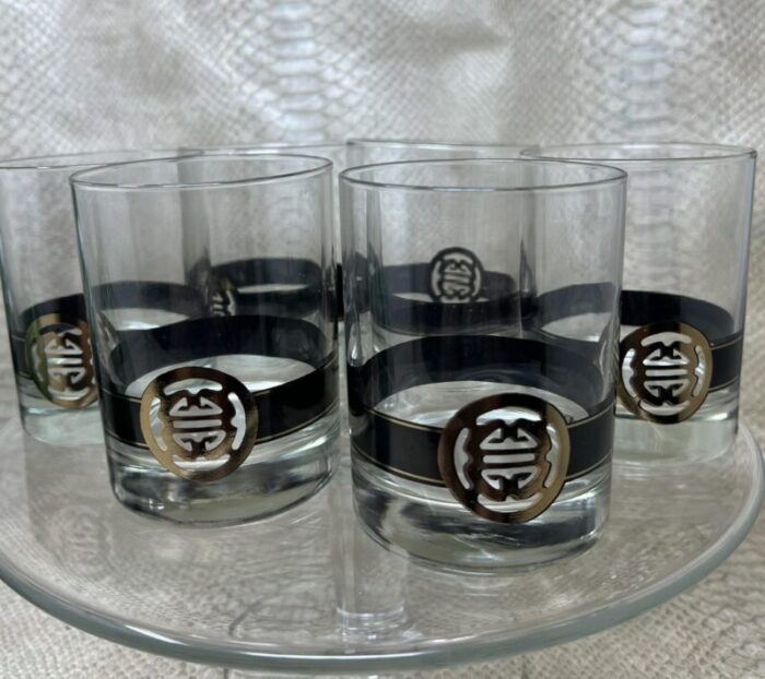 vintage 1960s cera for neiman marcus gold shou symbol lowball rocks glasses set of 6 7925