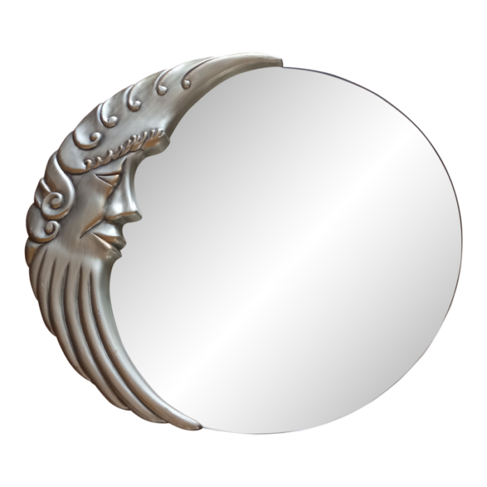 vintage 1980s half moon face round mirror wall mirror silver gold 9870