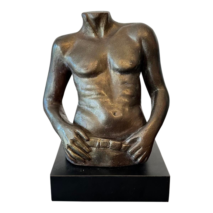 vintage boho bronze male torso sculpture 6997