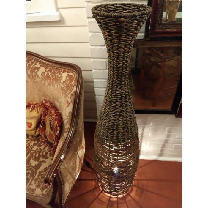 vintage boho chic wickertextile weave floor lamp 0653