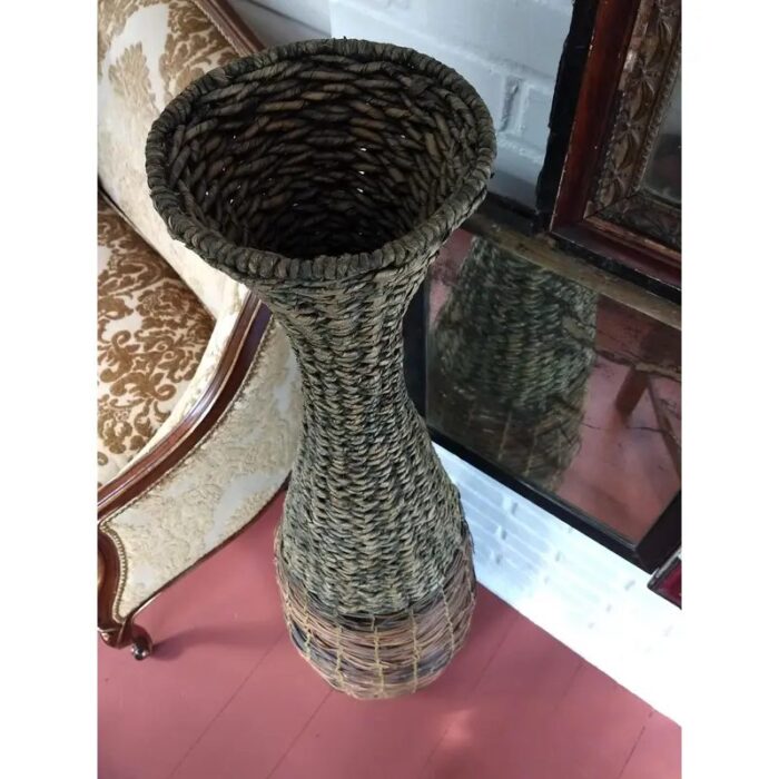 vintage boho chic wickertextile weave floor lamp 7561