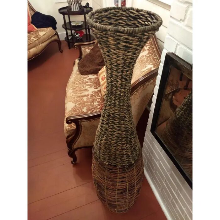 vintage boho chic wickertextile weave floor lamp 9746