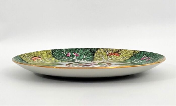 vintage bok choy cabbage leaf plate with butterflies and peaches signed on bottom a c f decorated in hong kong 3471