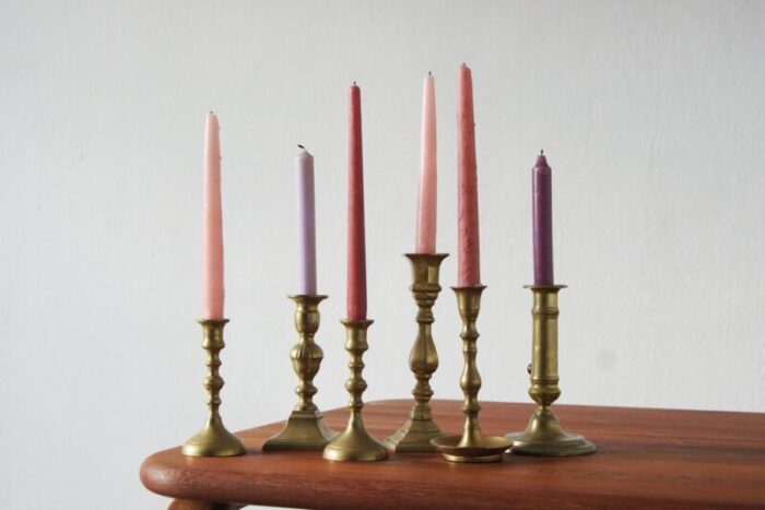 vintage brass candlesticks 1960s set of 6 3