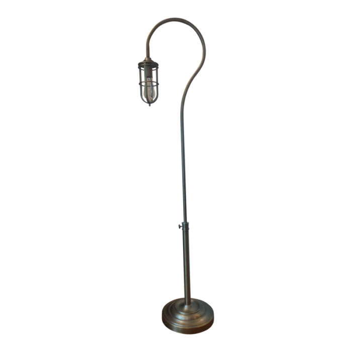 vintage brass finish shepherd hook caged bulb adjustable height floor lamp 8016