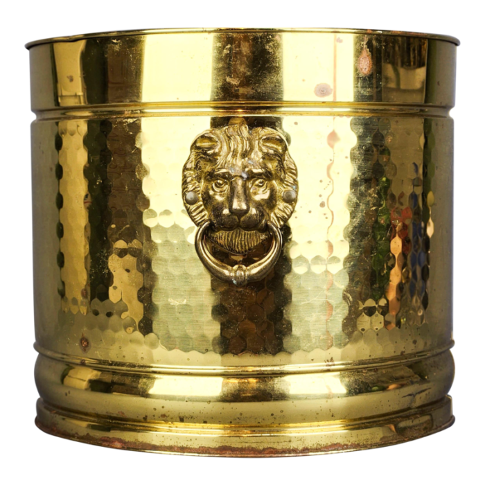 vintage bristol brass wildwood industries hammered brass planter with lion head handles 2221