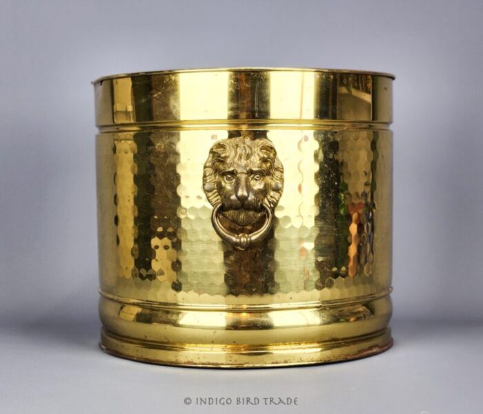 vintage bristol brass wildwood industries hammered brass planter with lion head handles 5158