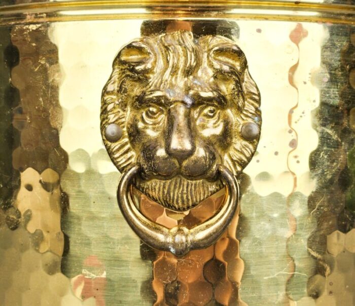 vintage bristol brass wildwood industries hammered brass planter with lion head handles 7500