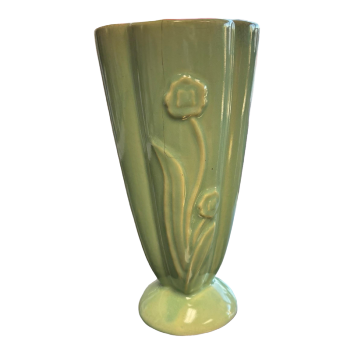 vintage brush mccoy pottery mint green embossed florals vase 592 9822