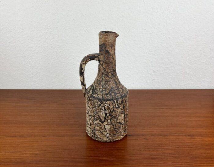 vintage brutalist german studio pottery carafe vase by gerhard liebenthron 1970s 3