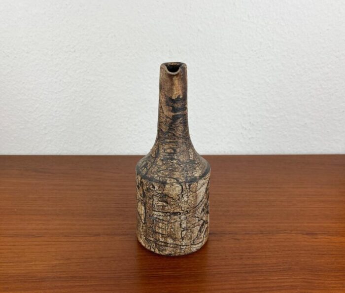 vintage brutalist german studio pottery carafe vase by gerhard liebenthron 1970s 7