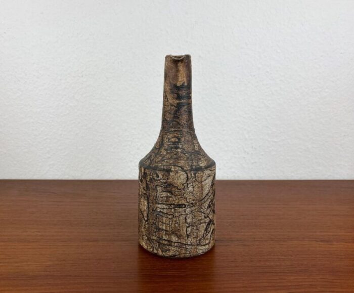 vintage brutalist german studio pottery carafe vase by gerhard liebenthron 1970s 8