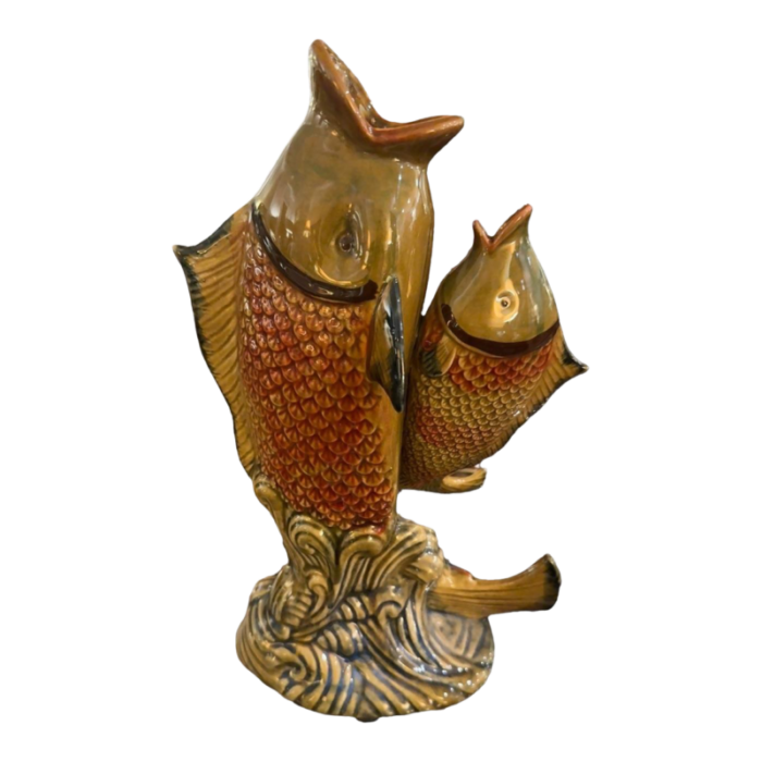 vintage ceramic large and small koi statue intricate details 9106