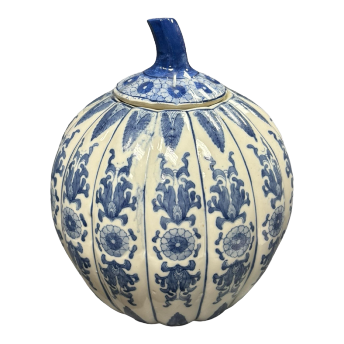 vintage chinese porcelain blue and white pumpkin ginger jar 9725