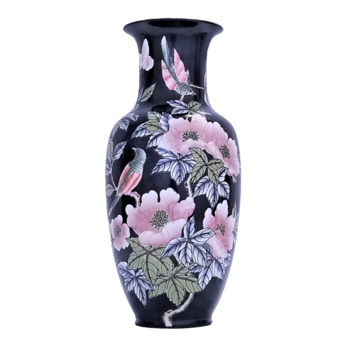 vintage chinese porcelain ceramic vase with birds butterflies and pink flowers 0900