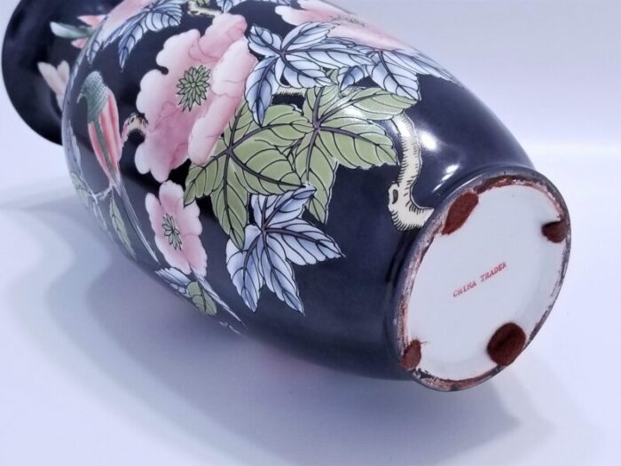 vintage chinese porcelain ceramic vase with birds butterflies and pink flowers 6191