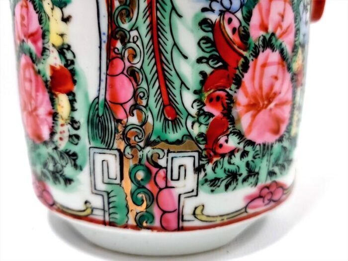 vintage chinese rose medallion porcelain tea canister with phoenixes butterflies and pink flowers 4541