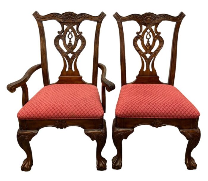 vintage chippendale style mahogany finish dining chairs set of 6 0408