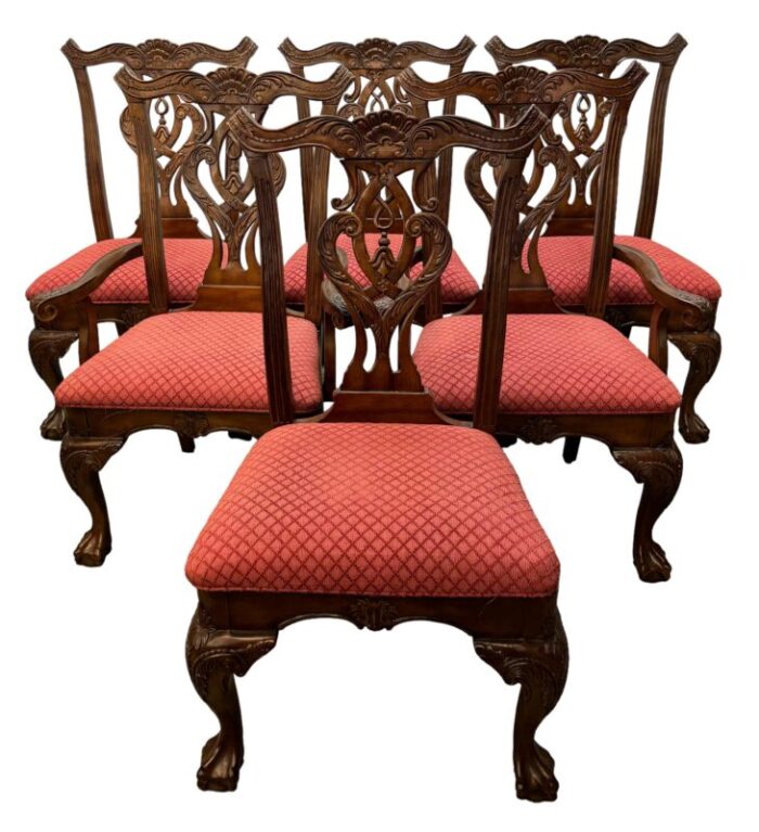 vintage chippendale style mahogany finish dining chairs set of 6 3479