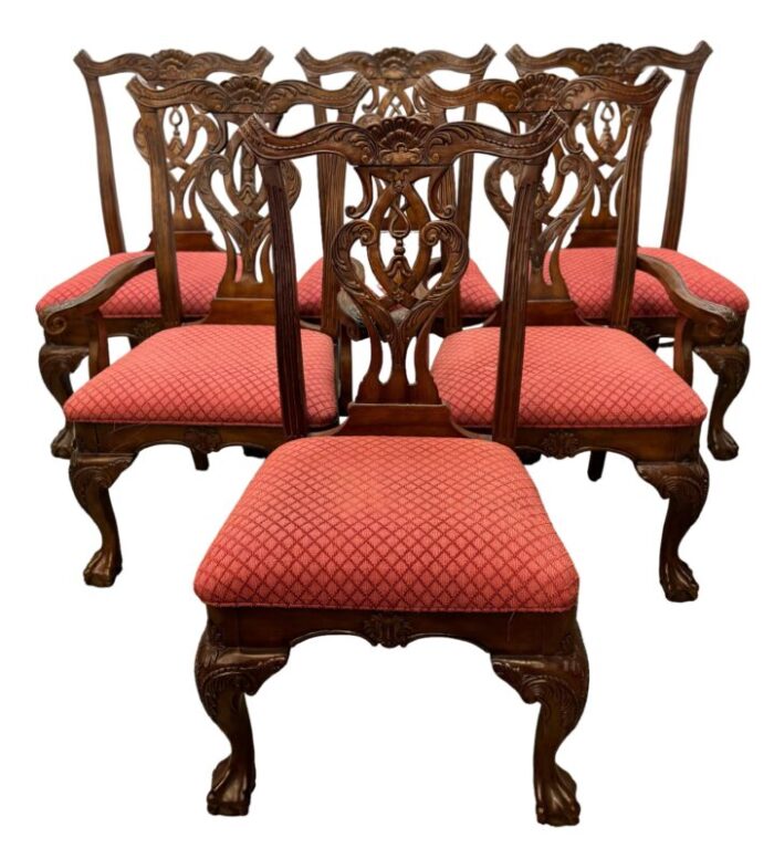 vintage chippendale style mahogany finish dining chairs set of 6 7822