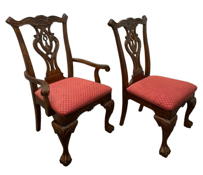 vintage chippendale style mahogany finish dining chairs set of 6 7981