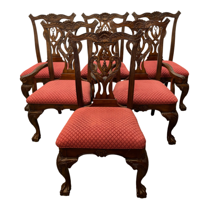 vintage chippendale style mahogany finish dining chairs set of 6 9446