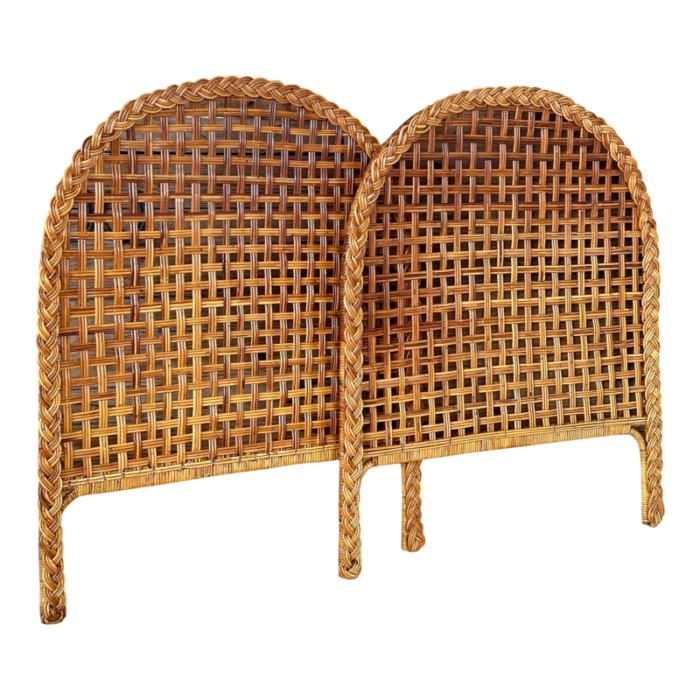 vintage coastal boho large braid rattan arched twin headboards pair 8951